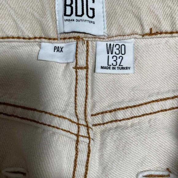 BDG Pax Destroyed Jeans Women 30x32 Ivory Nude Button Fly High Rise Straight Leg - Picture 9 of 13